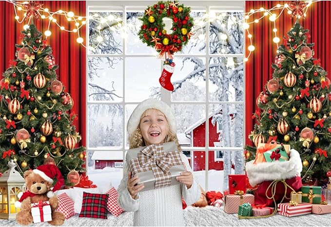 Baocicco 20x10ft Merry Christmas Photo Background Red Gold Xmas Winter Festival Snowfalke Baubles Backdrop Photography Family Holiday Party Banner New Year Photo Booth Background Party Decorations