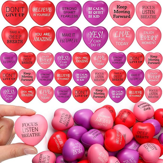 300 Pieces Valentine Day Heart Stress Balls 1.5 Inch Mini Stress Relief Balls Small Heart Shape Ball Kids Adults Wedding School Carnival Gift(Inspirational)
