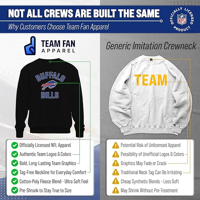 Team Fan Apparel NFL Adult Gameday Football Crewneck Sweatshirt - Cotton Blend - Stay warm, comfortable & stylish on game day