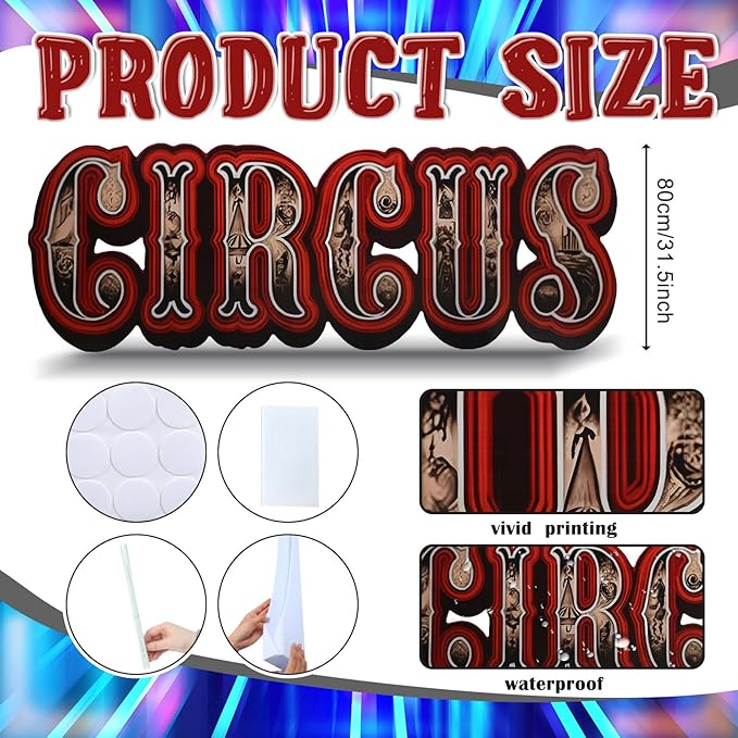 Bucherry 7.7ft Vintage Carnival Circus Letter Cardboard Cutout Stand up Life Size Carnival Circus Themed Party Decoration Backdrop Photo Props Standup for Theme Party Supply