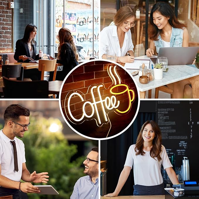 Coffee Neon Sign for Cafe LED Light Up Signs for Coffee Shop Wall Decor Coffee Bar Sign for Cafes Shop Bar Internet Lounge Decorations USB 21.7x13.8 Inch (Warm White)
