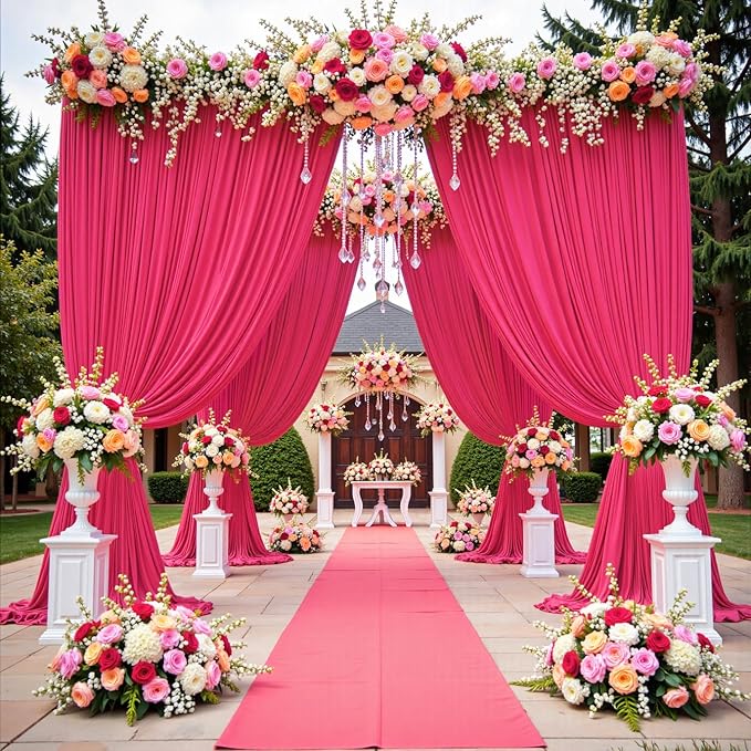 30 ft x 10 ft Wrinkle Free Fuchsia Backdrop Curtain for Parties, 6Panels Polyester Hot Pink Photo Backdrop Drapes for Wedding Birthday Party Baby Shower