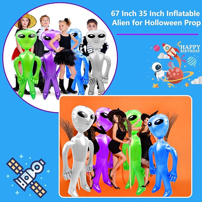 8 Pack Inflatable Alien 67 Inch 35 Inch Giant Large Blow Up Alien Jumbo Alien Inflate Toy for Birthday Halloween Alien Theme Party (Color Set 2)