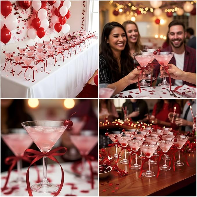 Maxdot 30 Set A Tini Bit Older Birthday Party Supplies 5 oz Espresso Martini Glasses Plastic Mini Champagne Tower with Bows for Espresso Martini Bachelorette Decoration Tiny Bar (Red)