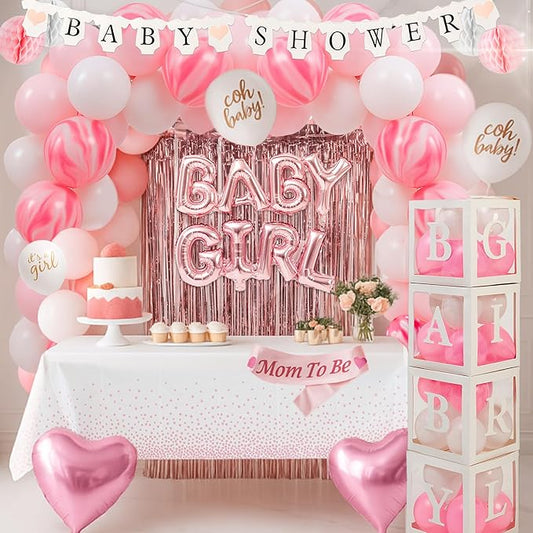 Pink Baby Shower Decorations for Girl - All-in-One inclusive JUMBO Decor Set