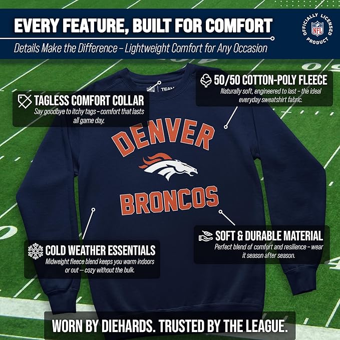 Team Fan Apparel NFL Adult Gameday Football Crewneck Sweatshirt - Cotton Blend - Stay warm, comfortable & stylish on game day