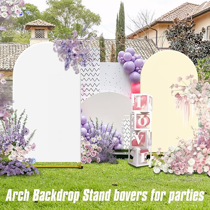 Wedding Arch Backdrop Stand and Covers Set of 2 (7.2FT & 6FT),Double-Color Spandex Fitted Arch Covers Balloon Arch Stand for Wedding/Baby/Shower/Birthday/Party Decor/Indoor Outdoor Use (White+Cream)