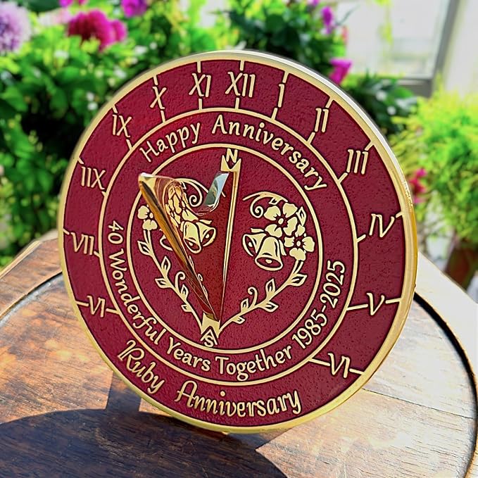 Anniversary Sundial Gift for 40th Ruby Wedding Anniversary in 2025 - Recycled Metal Home Decor Or Garden Present Idea - Handmade in UK for Him, Her Parents Or Couples 40 Year Celebration