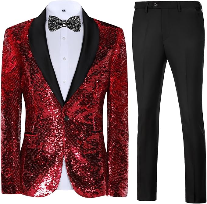 High-End Suits Sequins Men Tuxedo Sparkly Shawl Lapel Homecoming Suit Glitter 2 Pieces Party Prom Festival Blazer Pants