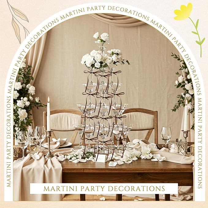Maxdot 30 Sets A Tini Bit Older Birthday Party Supplies 5 oz Espresso Martini Glasses Plastic Mini Champagne Tower with Bows for Espresso Martini Bachelorette Decoration Tiny Bar(Brown)