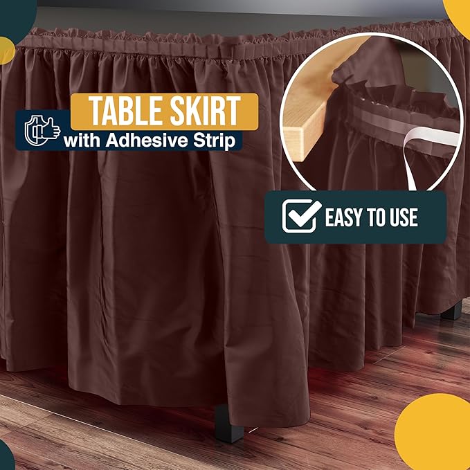 Exquisite Ruffle Table Skirt Brown 48 Pack 14 Ft Long Table Skirts for Rectangle Tables 6ft Plus or Round Tables Skirts with Adhesive Strip for Gender Reveal Decor & Happy Birthday Parties