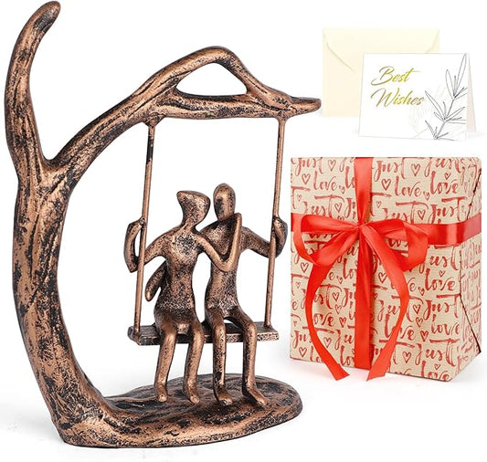 Anniversary Wedding Gifts for Couple/Her - Romantic Couple Statue in Love, Antique Bronze Metal Figurine Sweet Loving Together Iron Sculpture Decor, Valentines Gifts for Wife Husband