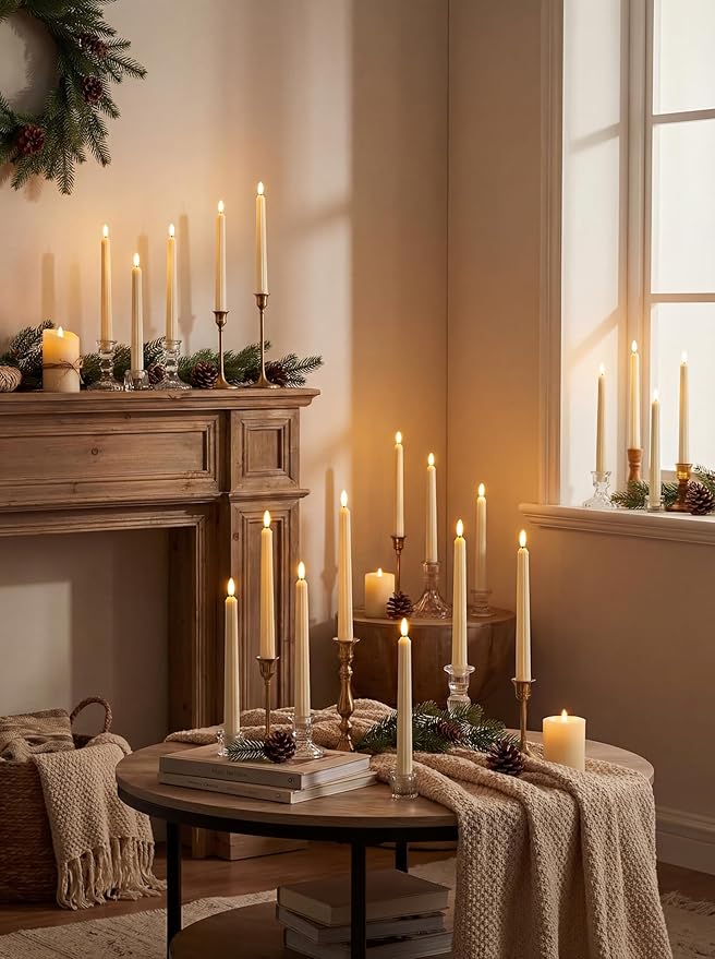 Retisee 30 Pcs 11 Inch Flameless Taper Candles LED Candles Bulk Battery Operated Taper Candle Flickering LED Candlesticks for Valentines Birthday Wedding Party Decor (Roman Style,Ivory)