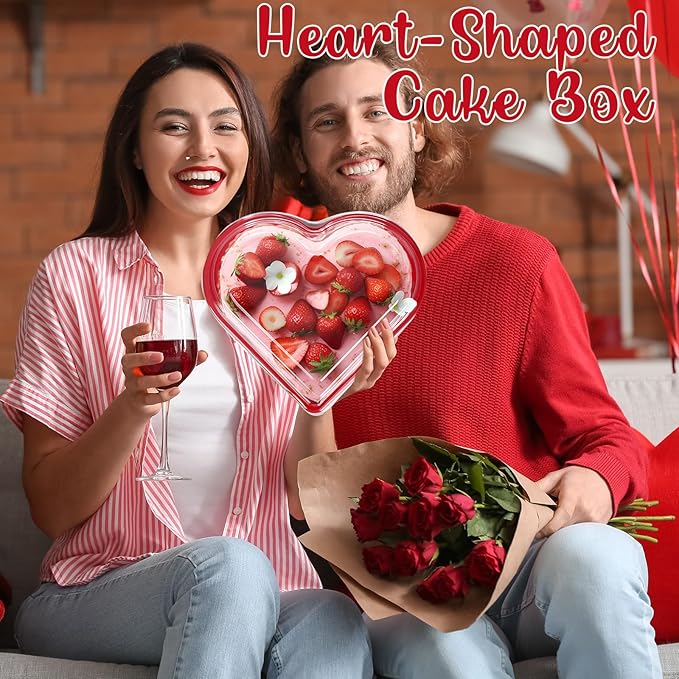 Macarrie 50 Pcs Valentine's Heart Shaped Serving Tray Platter 20 oz Heart Plates with Clear Lids Dessert Plates Snack Tray for Valentine Birthday Party Table Decoration (Red)