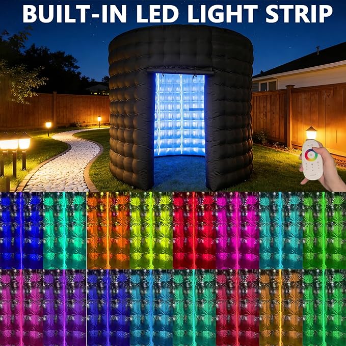 SAYOK 10ft Diameter Round Inflatable LED 360 Photo Booth Enclosure with LED Lights & Blower, 360 Photo Booth Backdrop for Wedding, Party, Birthday, Exhibition
