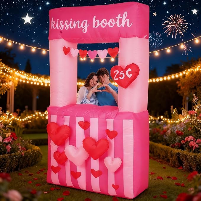 Sotiff 7 FT Valentines Kissing Booth Inflatable Valentine Inflatable Outdoor Decorations Heart Love Kissing Booth Decor Large Yard Decoration for Outdoor Garden Yard Lawn Holiday Party