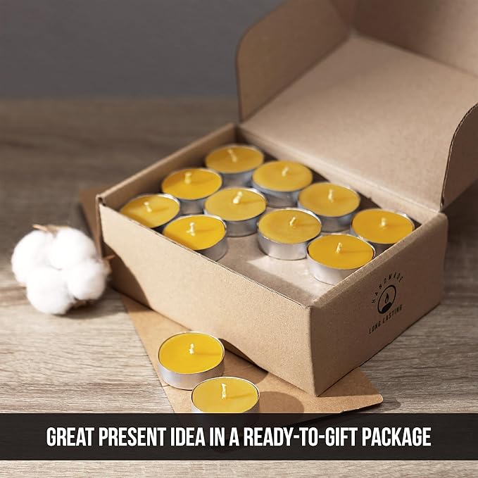 100% Pure Beeswax Tealight Candle Set of 48-3 Hours Lasting Smokeless Tealight Candles - Cotton Wick - Unscented Tea Light Candles - Candle Lover Gift