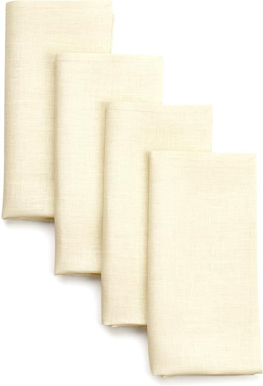 D'Moksha Homes Cream Linen Napkins 18 x 18 Inch - 100% Pure Linen Cloth Washable Dinner Napkins Set of 4 for Spring, Easter