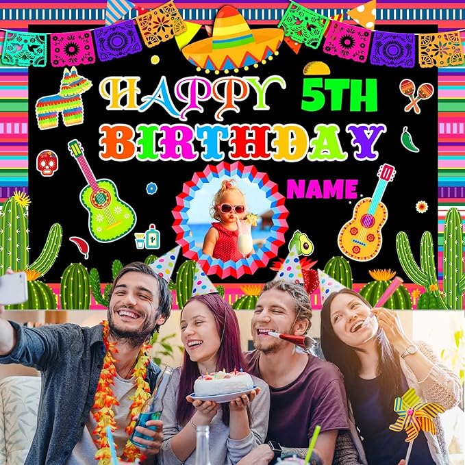Custom Space Mexican Fiesta Carnival Happy Birthday Party Decorations Supplies Personalized Mexican Fiesta Carnival Birthday Backdrop Banner(5x7.5ft)