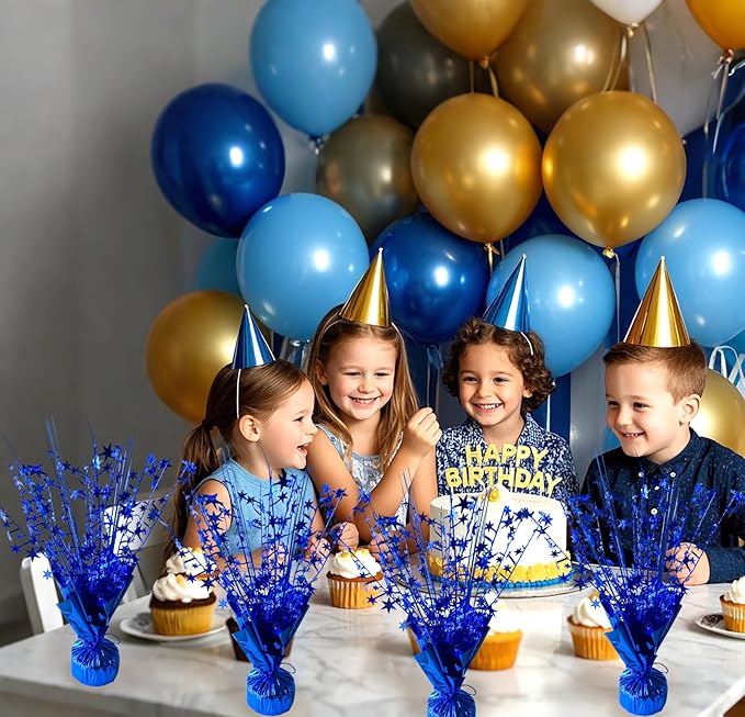 18 Pack Metallic Foil Spray Centerpiece Star Table Decoration Burst Glitter Tabletop Centerpieces for Birthday Christmas New Years Nye Wedding Graduation Holiday Party Supplies Decor, Blue