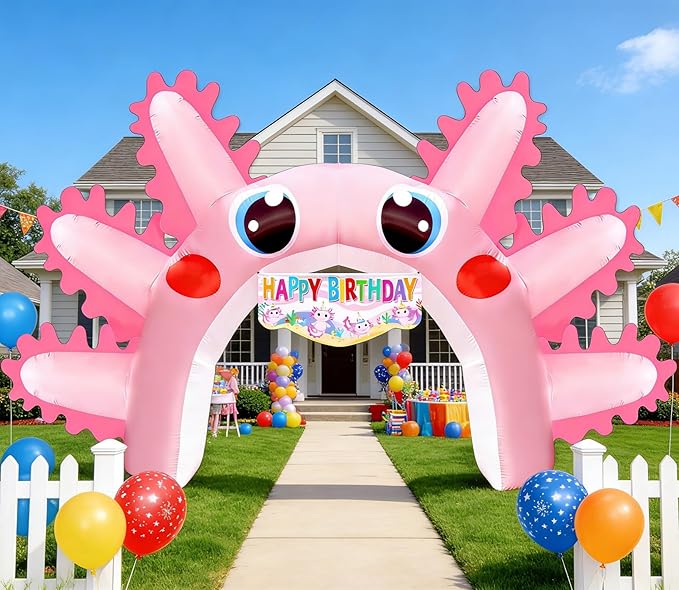 Eyourlife 16 FT Axolotl Inflatable Arch, Giant Pink Axolotl Birthday Party Decoration, Blow-Up Axolotl with 1 Blowers 3 Banners for Summer Beach Pool Party Supplies Animal Protection Activities