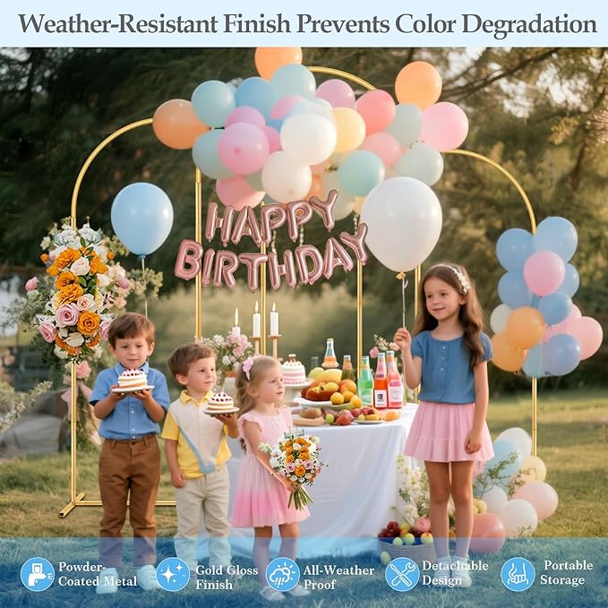 Balloon Arch Stand, 6FT,5FT,4FT Set of 3 Metal Gold Wedding Backdrop Arch Stand Kit with Base for Wedding Baby Shower Birthday Party Event Background Decoration Garden Floral Decor