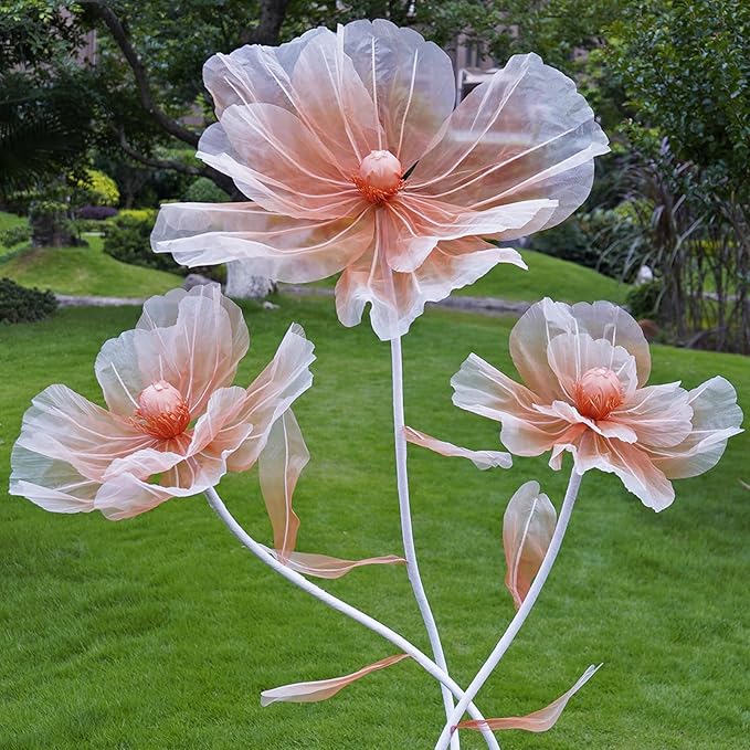 Giant Flowers for Decoration,Artificial Silk Flowers with Stand,Large Fake Floral Decor for Home Garden,Indoor Outdoor Party Birthday Wedding Backdrop (Gradient Champagne)