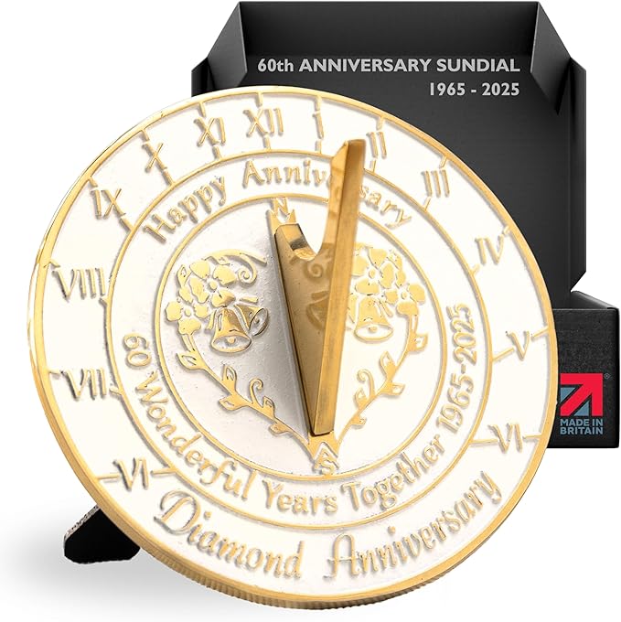 Anniversary Sundial Gift for 60th Diamond Wedding Anniversary in 2025 - Recycled Metal Home Decor Or Garden Present Idea - Handmade in UK for Him, Her Parents Or Couples 60 Year Celebration