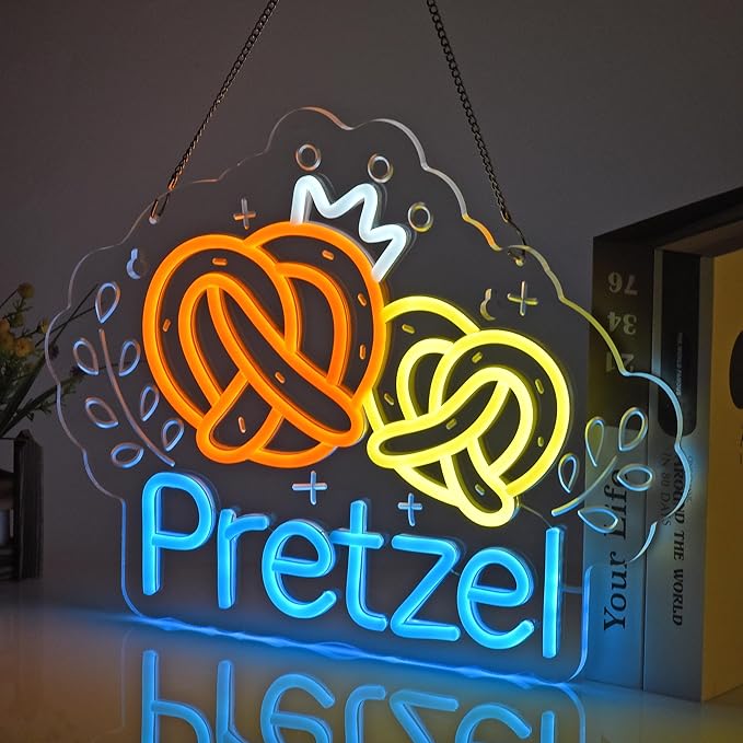 Pretzel Neon Sign, Neon Lights Hanging Wall Art Decoration for Bakery Café German Restaurant Snack Bar Pastry Shop Home Decor, USB Powered Ultra Bright Dimmable, 16.14×12.2inches