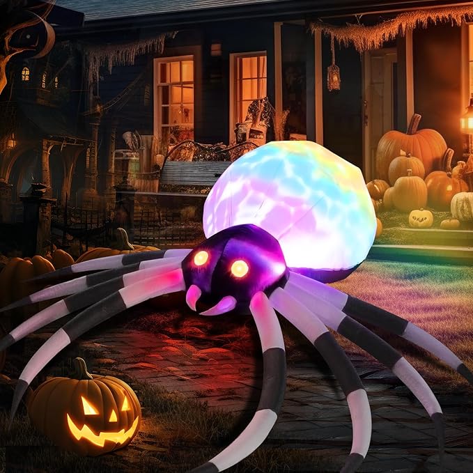 8FT Inflatable Spider for Halloween Decorations: Giant Blow Up Spider with Magic Light Halloween Decor for Outdoor Yard Patio Lawn Garden