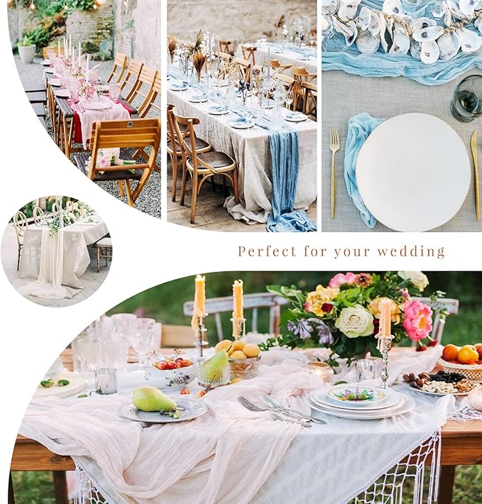 12 Pack Cheesecloth Table Runner 35 x 120 inch Long Boho Cheese Cloth Gauze Table Runners Semi Sheer Table Runner for Wedding Decor, Bridal Shower, Birthday Party (Light Pink)
