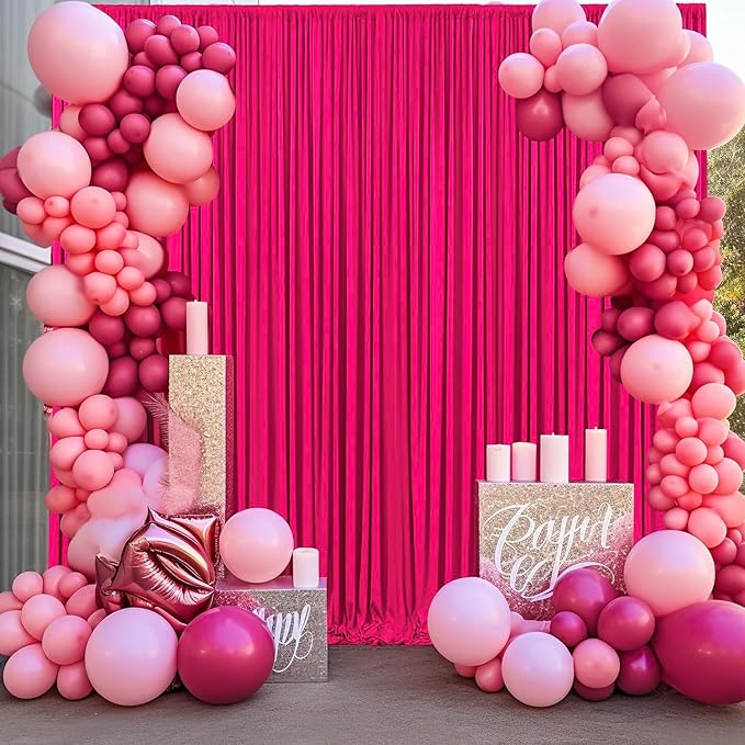 40ft x 10ft Fuchsia Wrinkle Free Backdrop Curtains for Parties,8 Panels 5×10ft Thick Silky Polyester Hot Pink Photo Backdrop Drapes Curtain for Barbie Party Wedding Birthday Baby Shower Photography