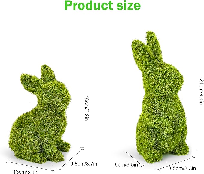 Easter Bunny Decorations,Resin Moss Bunny Figurine,Garden Artificial Moss Rabbit Easter Décor Easter Party Favors Gifts(Medium-2pcs)