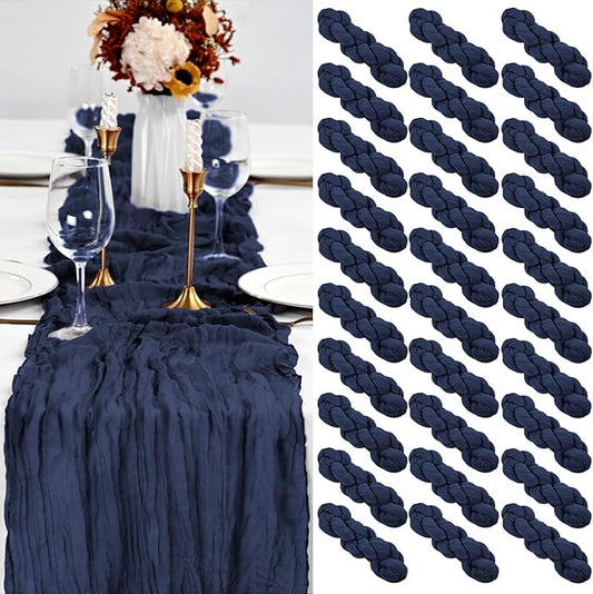 30 Pack Navy Blue Table Runner 10Ft Cheesecloth Table Runner Boho Gauze Table Runners Romantic Long Cheese Cloth Sheer Fabric Table Runners for Wedding Party Bridal Shower