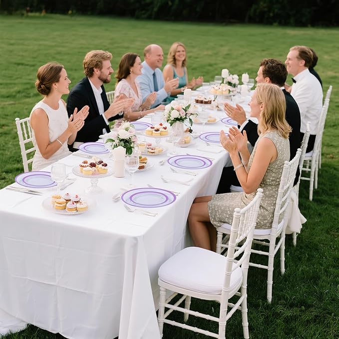 I00000 210 Pcs Clear Purple Plates for 30 Guests, Purple Dinnerware Include 60 Plates, 30 Cups, 30 Pre Rolled Napkins with Cutlery Set for Party and Wedding