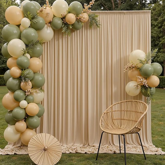 30ft x 10ft Wrinkle Free Beige Backdrop Curtains for Parties Weddings, 6 Panels 5×10ft Soft Silk Polyester Photo Backdrop Drapes for Birthday Baby Shower Baptism Photo Photography Background Cloth
