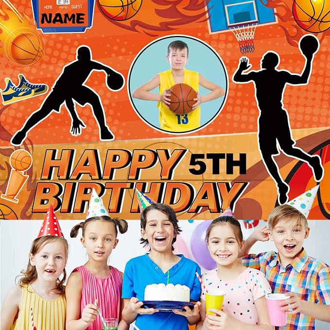 Custom Basketball Sports Happy Birthday Party Decorations Supplies Personalized Basketball Sports Birthday Backdrop Banner(5x7.5ft)