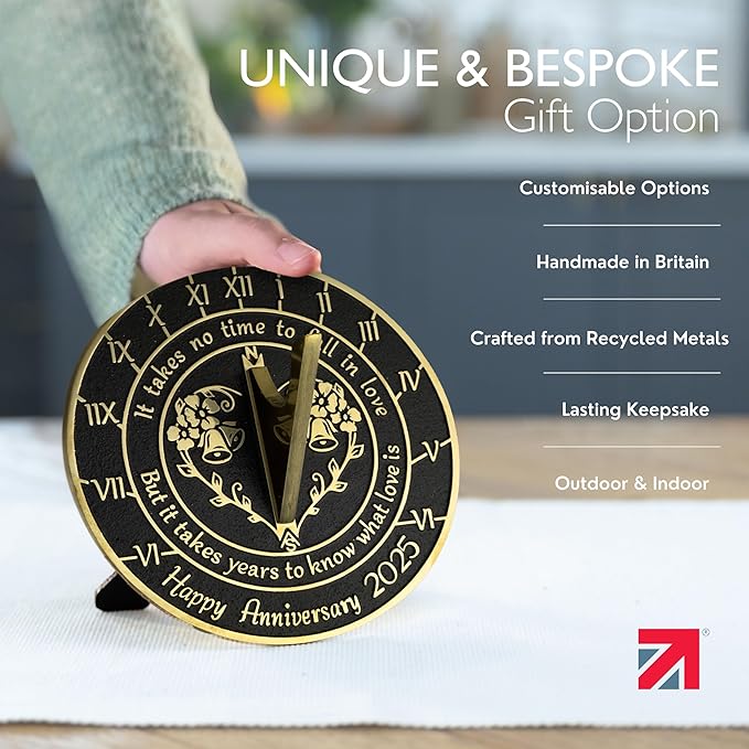 The Metal Foundry Personalized Sundial - Heavy Duty Recycled Brass Home Decor Or Garden Present Idea Made in The UK for Parents, Grandparents, Friends, Couples