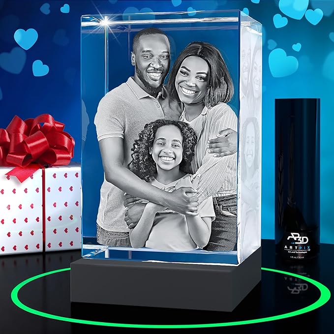 ArtPix 3D Premium Crystal Photo, Christmas Personalized Gifts for Women, Wife, Her, Him, Men, Husband, Grandma, Great Xmas Customized Gift With Your Own Photo, Custom Glass 3D Laser Etched Picture