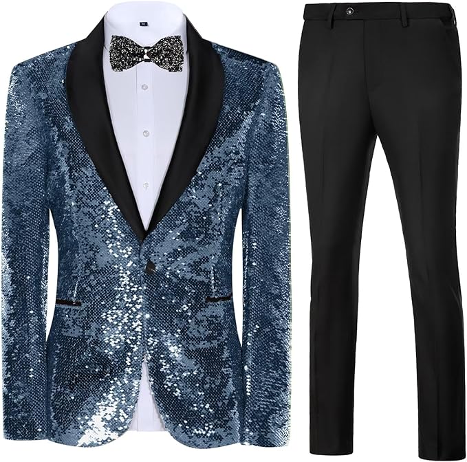 High-End Suits Sequins Men Tuxedo Sparkly Shawl Lapel Homecoming Suit Glitter 2 Pieces Party Prom Festival Blazer Pants