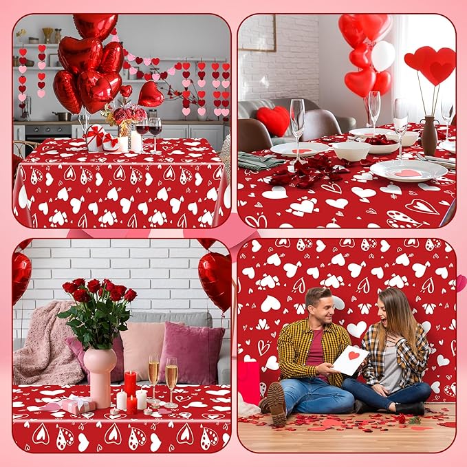 Oudain 54 Inch X 300 Feet Valentine St Patrick Plastic Tablecloth Roll Set, Valentine Day Table Cover Roll Holiday Disposable Tablecloth Rolls Waterproof Table Cover Rolls with Cutter Box for Party