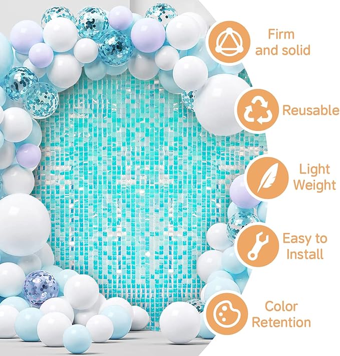 Iridescent Blue Shimmer Wall Backdrop,Shiny Sequins,24PCS Sequins Backdrop Decoration Panels, Glitter Bling Photo Background Decorations for Birthday Party Wedding Anniversary Graduation