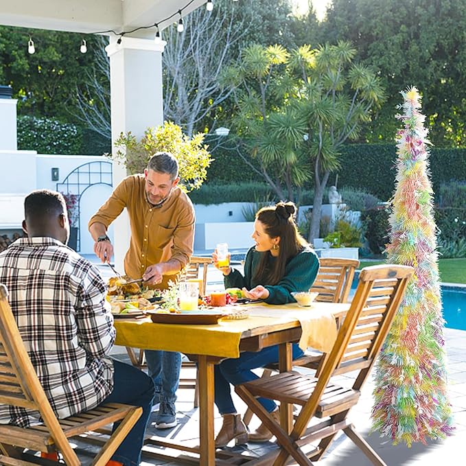 Easter Tinsel Tree, 5FT Artificial Pop Up Pencil Tree Decorations Spring Easter Flower Tabletop Decor for Home Party Birthday Holiday