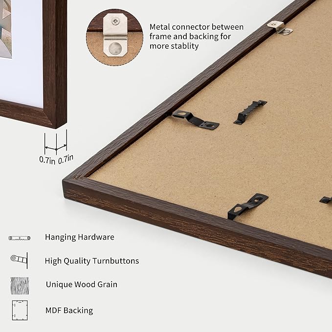 Axeman 24x36 Picture Frame with Mat for 20x30, Solid Oak Wood Poster Frame with Tempered Glass, Wood 24''x36'' Minimalist Photo Frame Movie Poster Frame with Wall Hooks for Art Photo Prints, Walnut