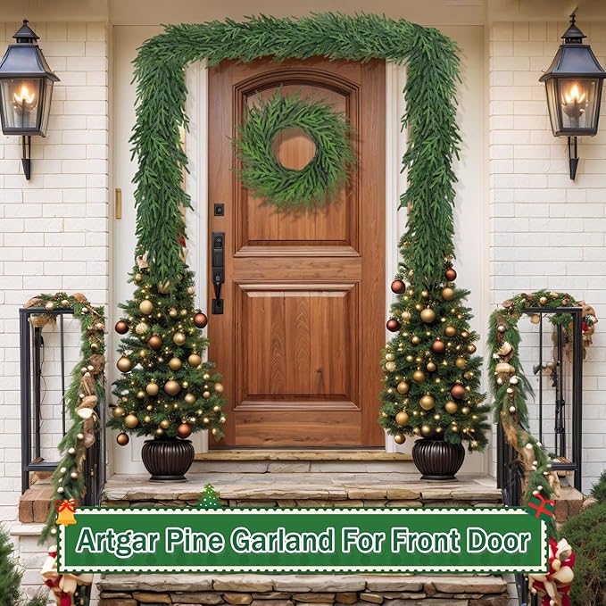 Artgar 12Ft (2 * 6ft) Christmas Pine Garland, 2 Pcs Real Touch Pine Garland, Artificial Realistic Greenery Garlands for Mantle Table Stair Window Porch Indoor Outdoor Winter Xmas Holiday Decorations