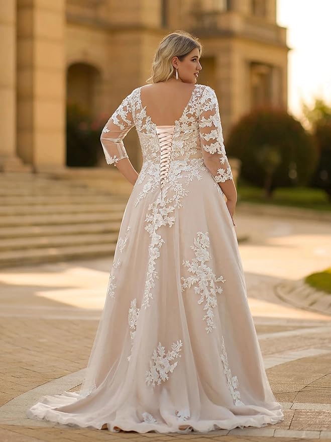 Plus Size Wedding Dresses for Bride Long Sleeve Wedding Bridal Gowns with Lace Appliques Off Shoulder Bride Dress