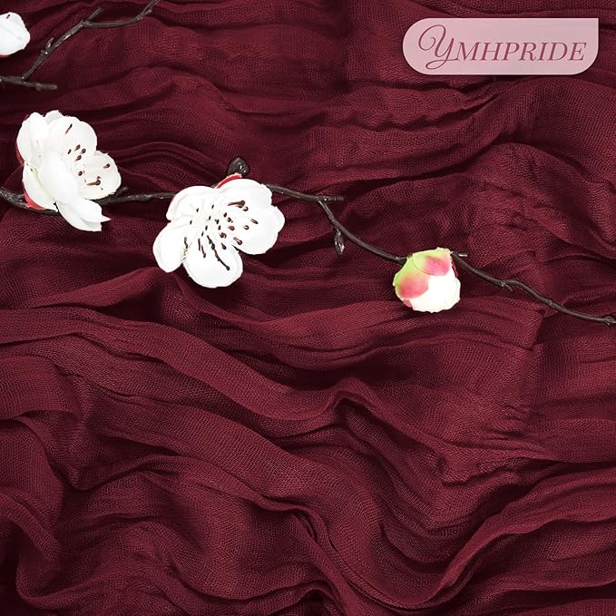 12 Pack Cheesecloth Table Runner 35 x 120 inch Long Boho Cheese Cloth Gauze Table Runners Semi Sheer Table Runner for Wedding Decor, Bridal Shower, Birthday Party (Burgundy)