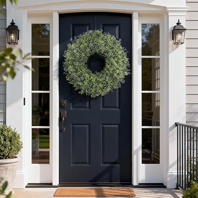26" Large Artificial Rosemary Wreath for Front Door - UV Resistant Realistic Rosemary Plant, Fake Spring/Summer Greenery Wreath for Wall Window Farmhouse Fireplace Decor