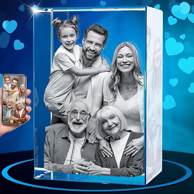 ArtPix 3D Crystal Photo, Valentines Day Personalized Gifts for Women, Wife, Men, Her, Him, Great V-Day Custom Gift With Your Own Photo, Customized Glass 3D Laser Etched Picture Wedding