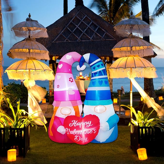 5 FT Inlflatable Valentines Day Decorations,Blow Up Gnomes Couple with LED Lights Outdoor Decor for Romantic Party,Wedding Anniversary, Home,Patio,Lawn Garden Yard Valentine's Day Decor